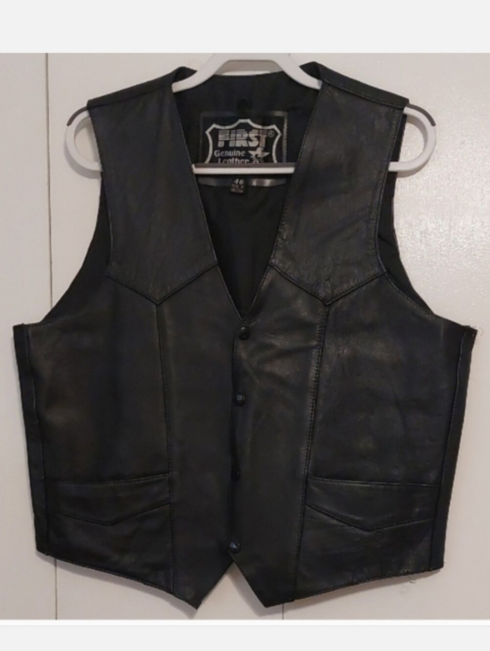 First Genuine Leather Vintage Biker Vest - Size 42